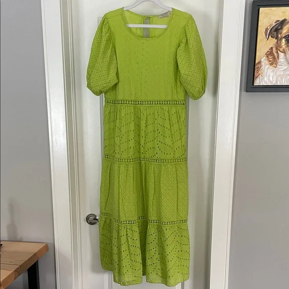 Astrid Europe Bound Green Eyelet Dress - Picture 2 of 8